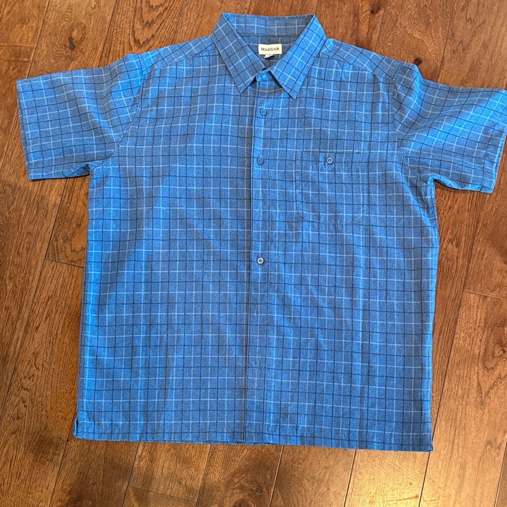 Haggar Blue Checkered Casual Shirt